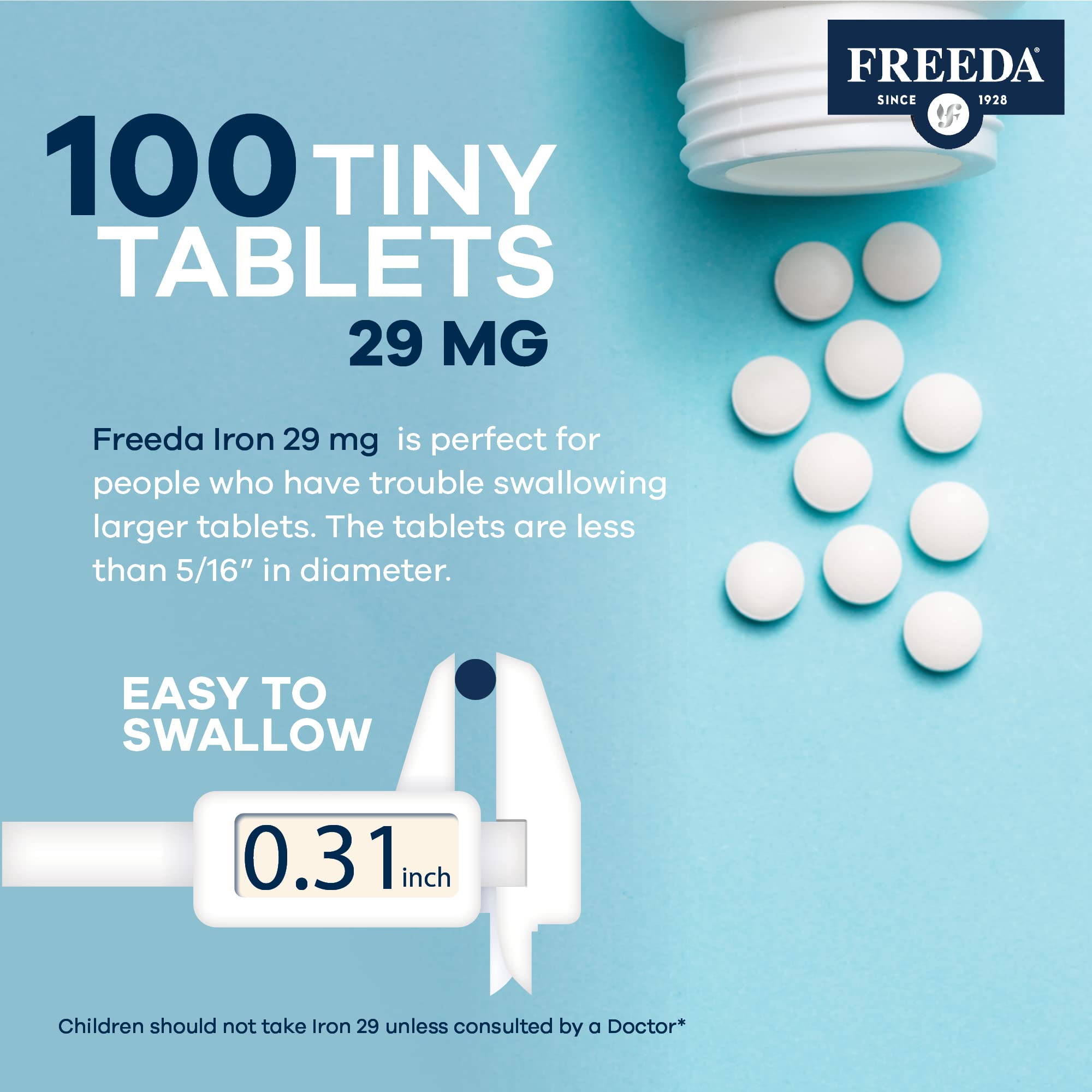 FREEDA 29 mg Gentle Iron Supplement for Women & Men from Ferrous Fumarate – Stomach Friendly Low Iron Pills for Energy & Red Blood Cell Booster Support, Easy-to-Swallow Tablets, Kosher, GF (100 Count) - Image 6
