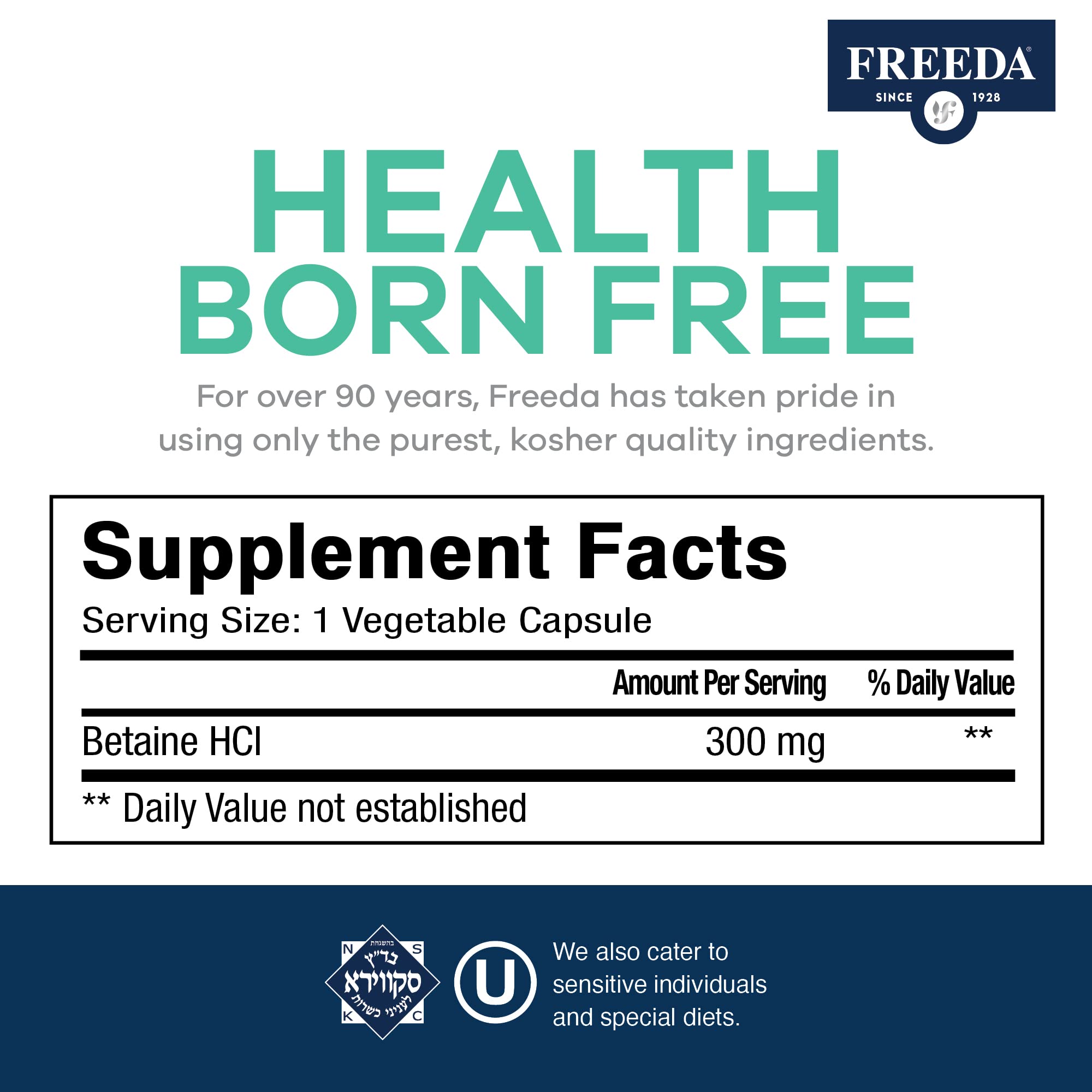 Freeda Betaine HCl - Vegan Betaine Supplement Digestive Supplement for Healthy Digestion - Organic Vegetarian Formula, Does Not Contain Pepsin (90 Capsules) - Image 3