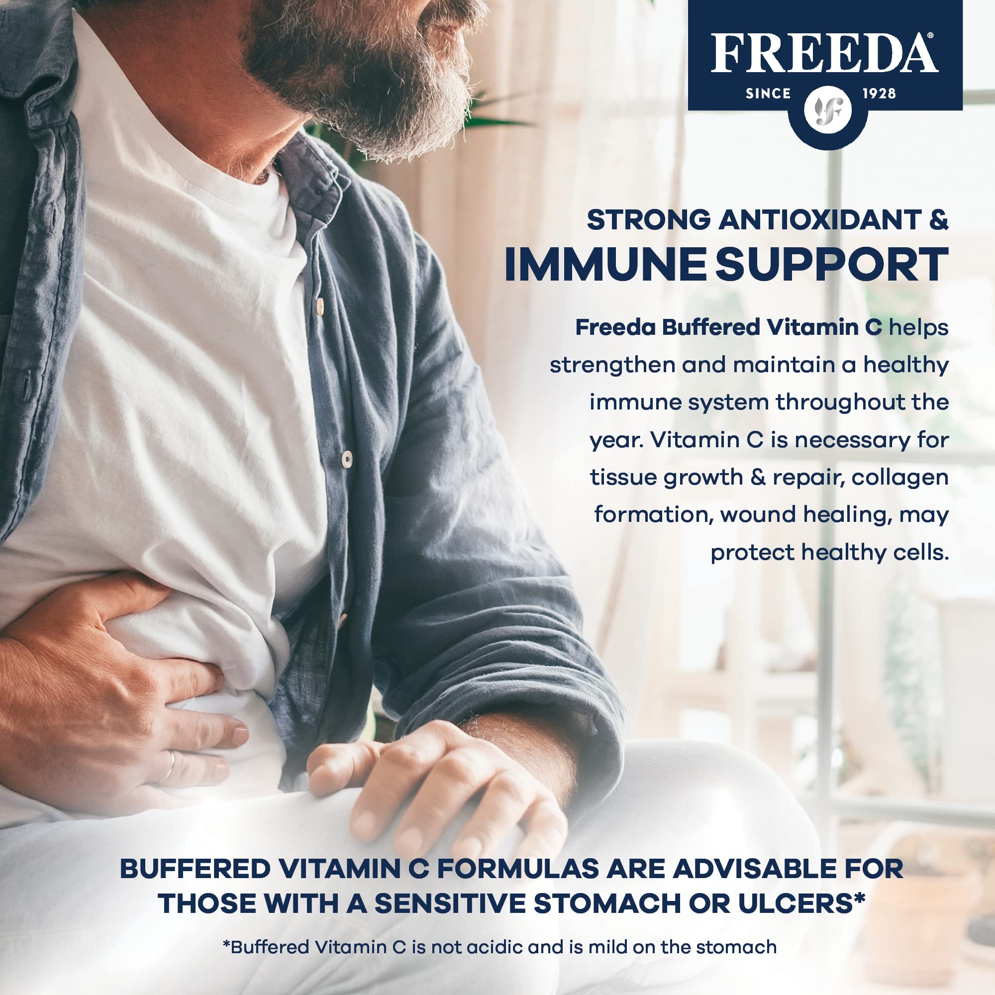 FREEDA Buffered Vitamin C 500mg – Non-Acidic Calcium Ascorbate – Immune Support & Antioxidant – Kosher, Gentle on Stomach – 100 Capsules - Image 5