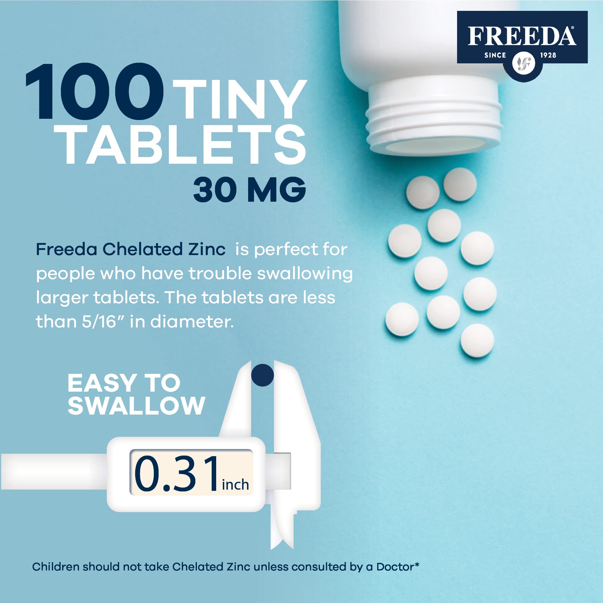 Freeda Chelated Zinc 30mg – TRAACS® Zinc Bisglycinate for High Absorption – Vegan, Kosher, Gentle on Stomach – Immune Support for Adults, Men & Women – 100 Tiny Tablets - Image 5