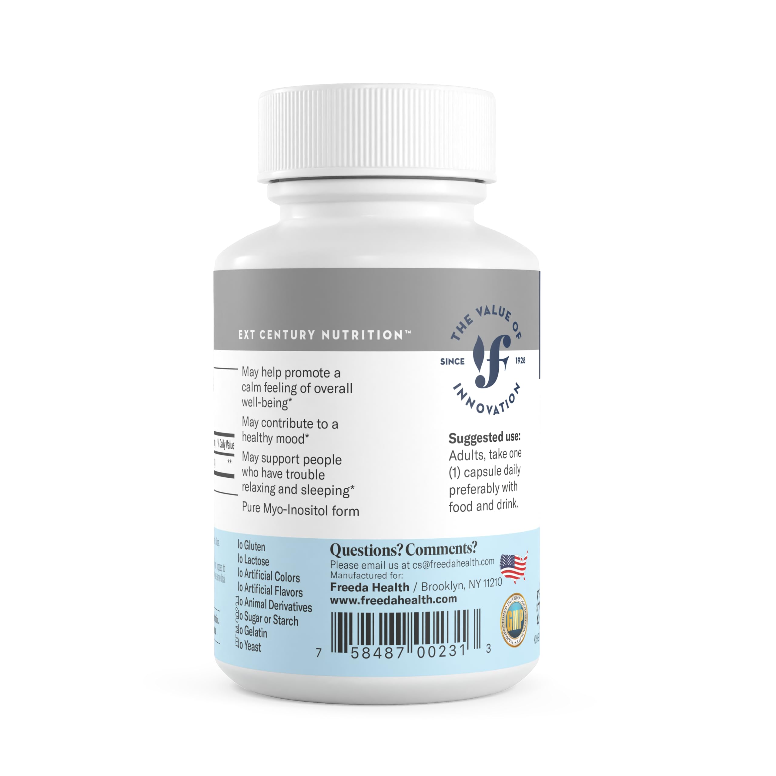 FREEDA Pure Inositol Capsules - 650 mg Inositol Supplement from Myo-Inositol - Mood and Calm Support - Vegetarian and Kosher Certified Vitamin B8 (Inositol) Supplements - Made in USA (100 ct) - Image 7