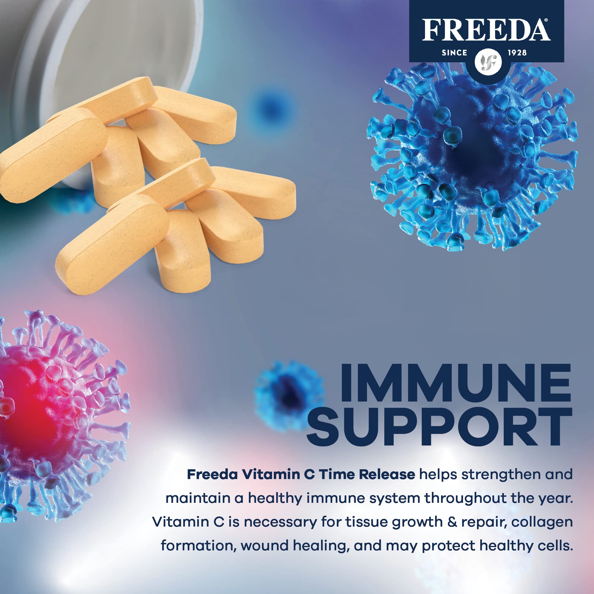 FREEDA Timed Release Vitamin C 1000mg – Slow-Release for All-Day Immune & Antioxidant Support, Gentle on Stomach, Kosher & Vegan, High-Absorption Tablets (100 Tablets) - Image 5