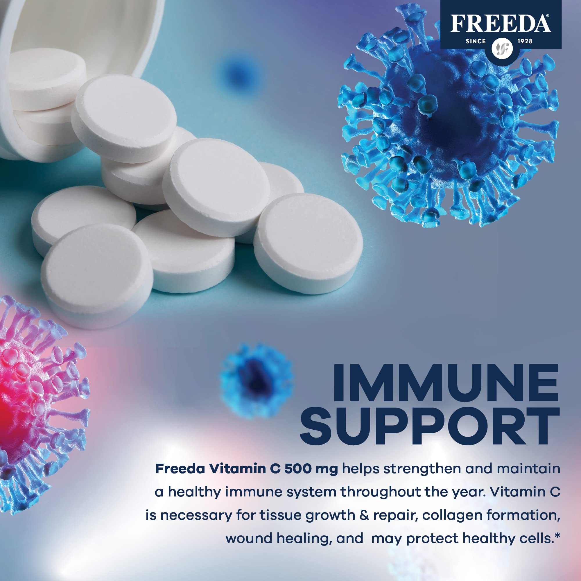 FREEDA Vitamin C - Vegan Vitamin C 500mg - Kosher - Powerful Antioxidant Immune Support - Easy to Swallow Vitamins C Tablets as Ascorbic Acid - Pure Vitamin C 500 mg - VIT C Supplement (100 Count) - Image 5