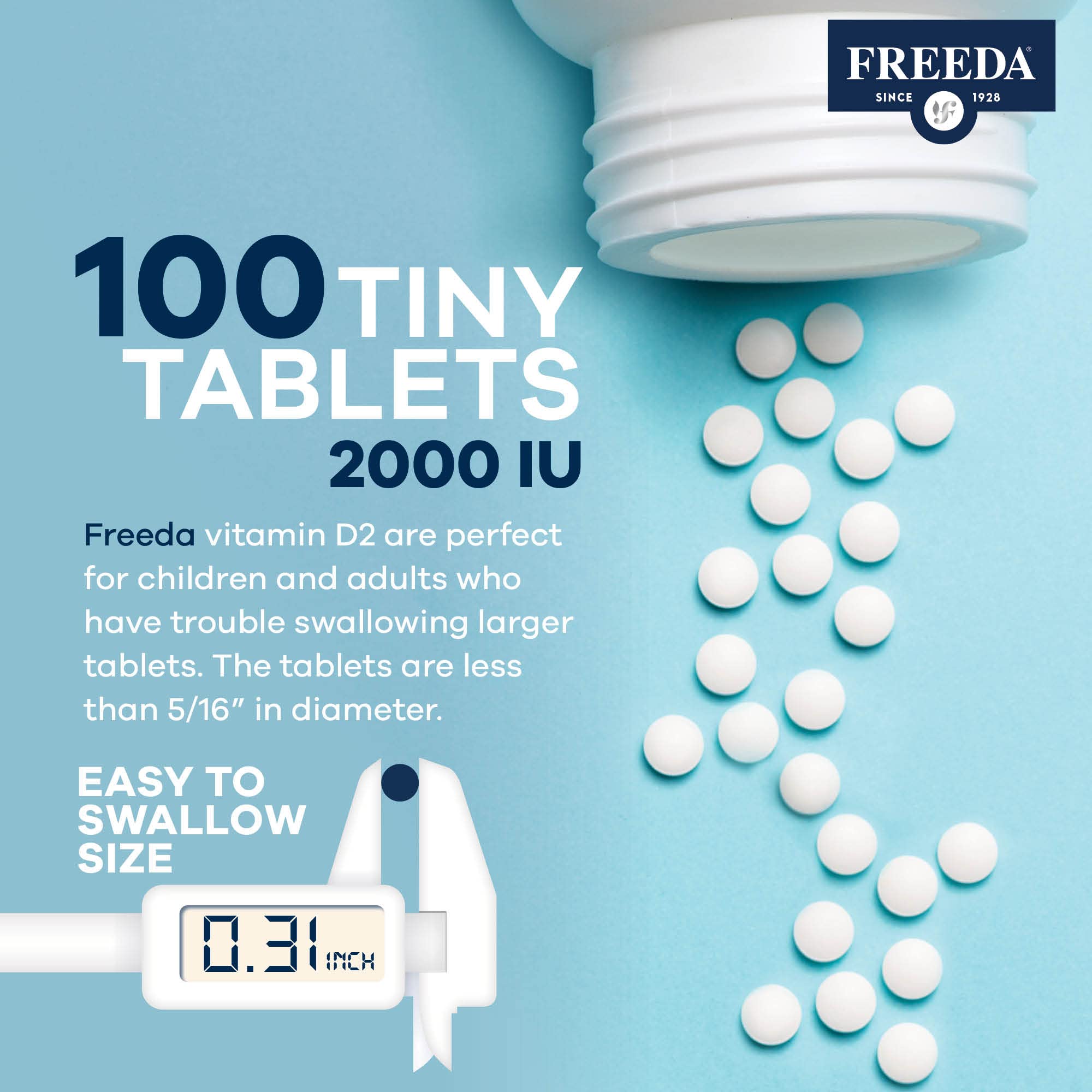 FREEDA Vitamin D2 2000 IU – Vegan Vitamin D for Bone Strength & Immune Support – Vegan Ergocalciferol D2 Supplement – 100 Tiny Tablets - Image 3