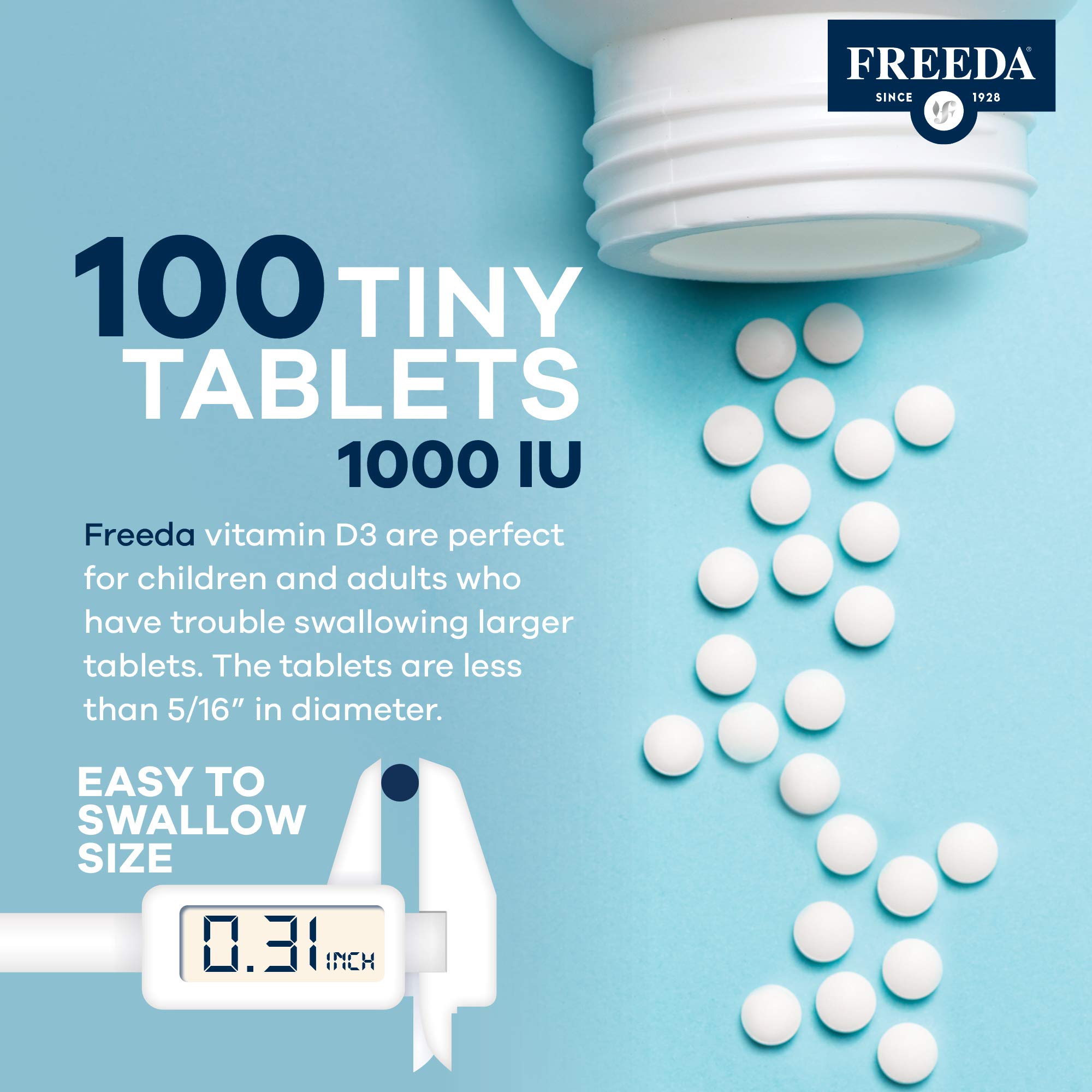 FREEDA Vitamin D3-1000 IU - Pure High Potency Kosher Supplement Tablets - Bone and Muscle Health, Calcium Absorption, Immune Support for Men and Women* - 100 Count - Image 8
