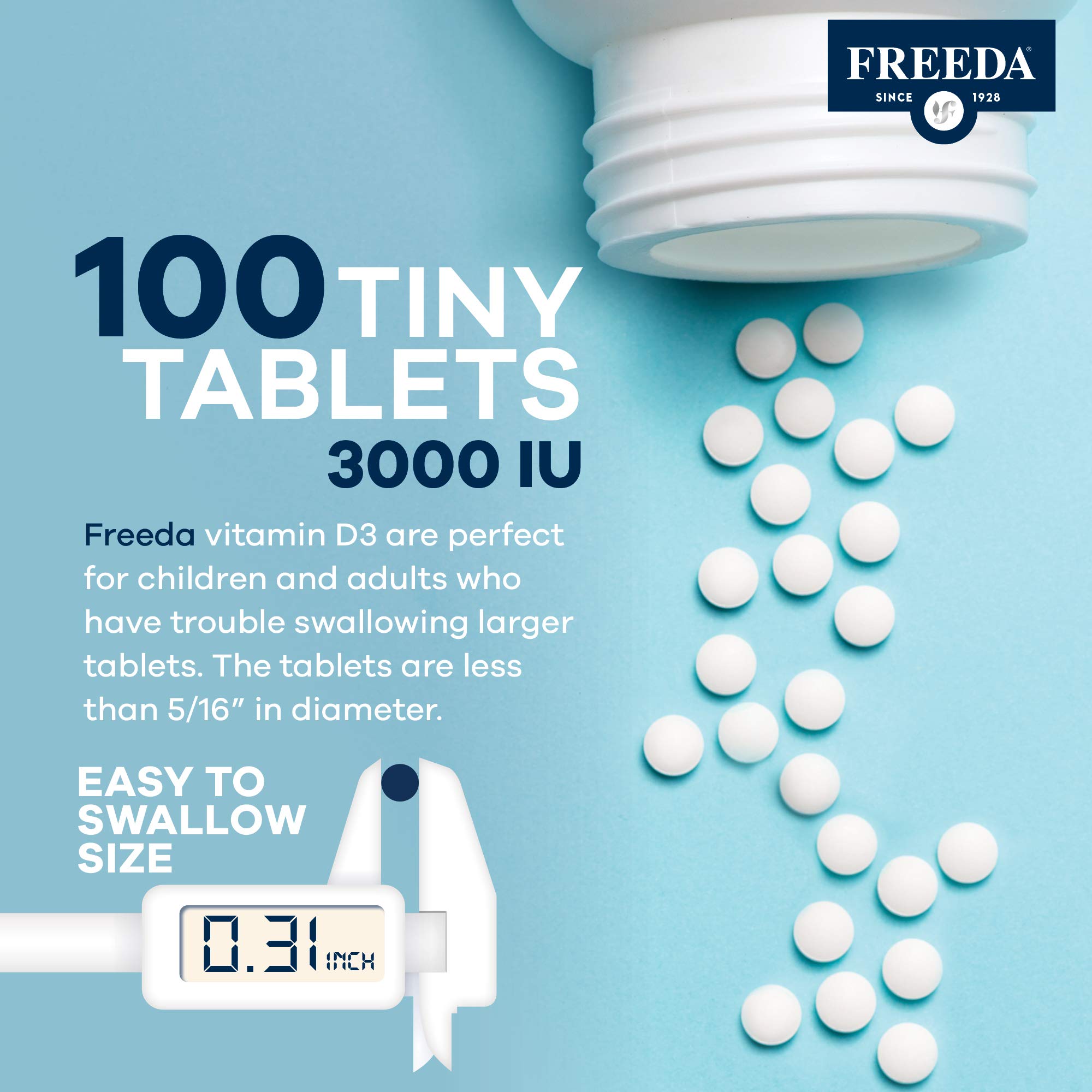 FREEDA Vitamin D3-3000 IU - Pure High Potency Kosher Supplement Tablets - Bone and Muscle Health, Calcium Absorption, Immune Support for Men and Women* - 100 Tiny Tablets - Image 7